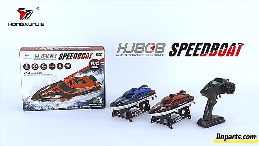 Катер на радіокеруванні HJ808 25 км/ч 150 м 1100mAh 36см червоний кораблик на пульту 3775 фото